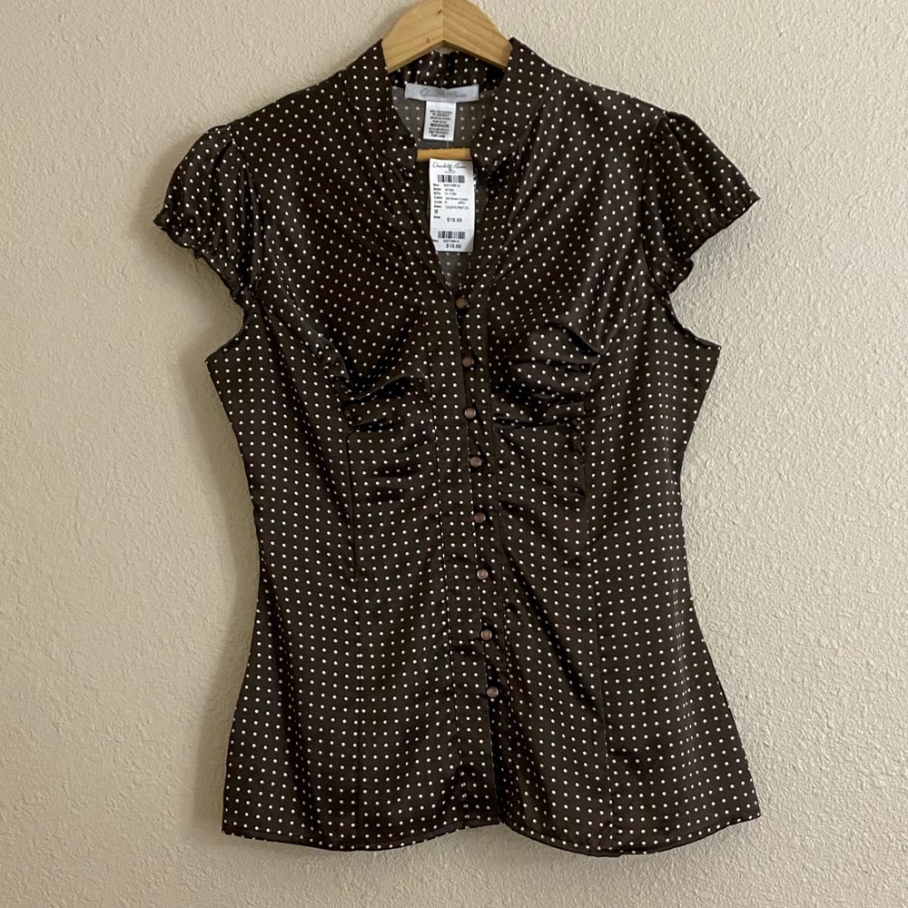 Polka dotted, Button down shirt.